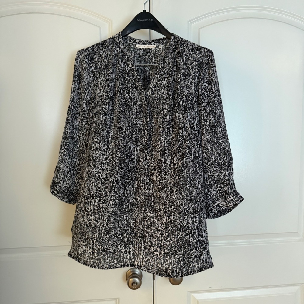 Violet + Claire Womens 1X Black White Abstract Print 3/4 Sleeve Blouse Top